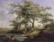 unknow artist Natives Drawing Water form a pond with Warren Hastings-House at Alipur in the Distance oil on canvas